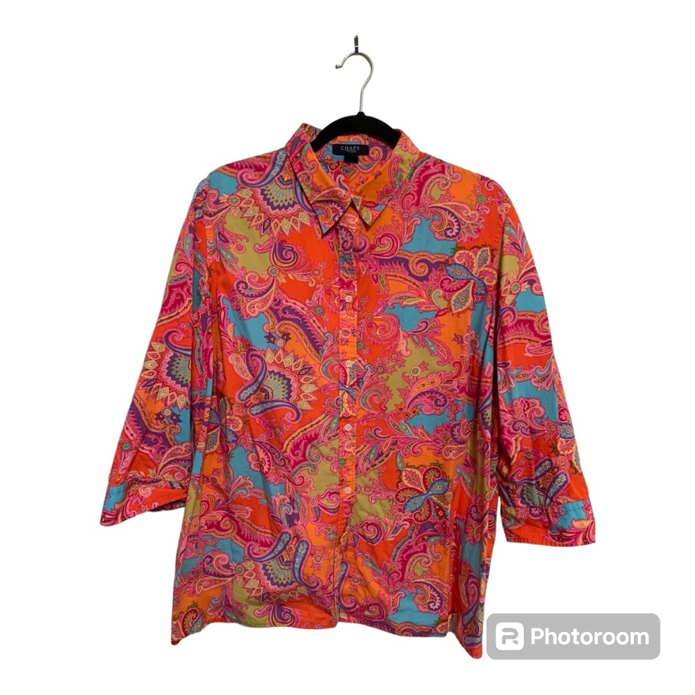 Chaps Orange Floral Paisley 100% Cotton Button Down Shirt Size 2X